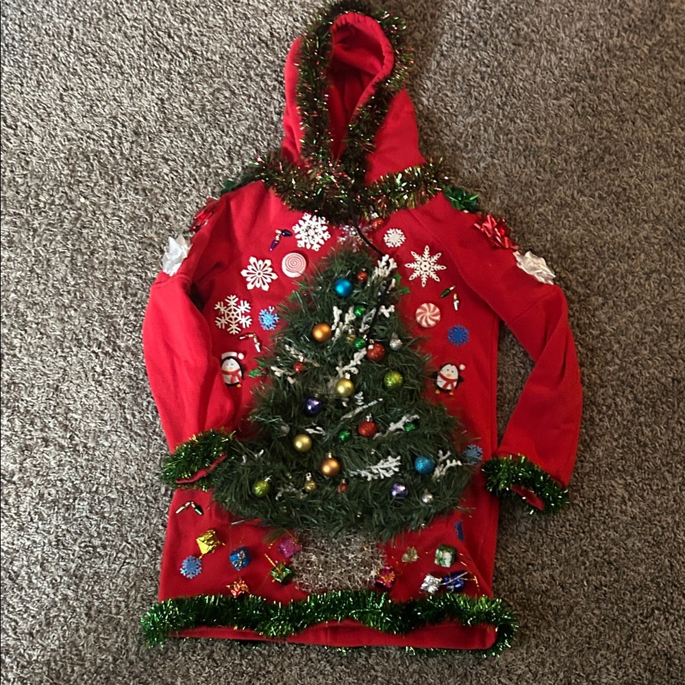 Festive Red Christmas Tree Hoodie-OBO